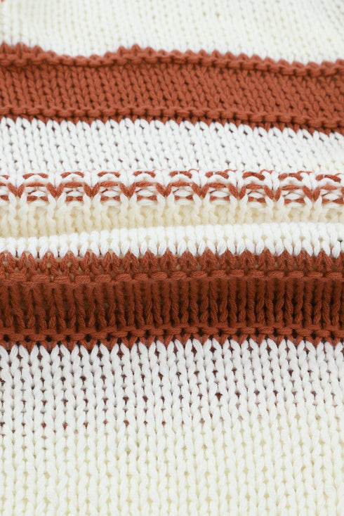 V-Neck Knitted Lantern Sleeve Pullover Sweater